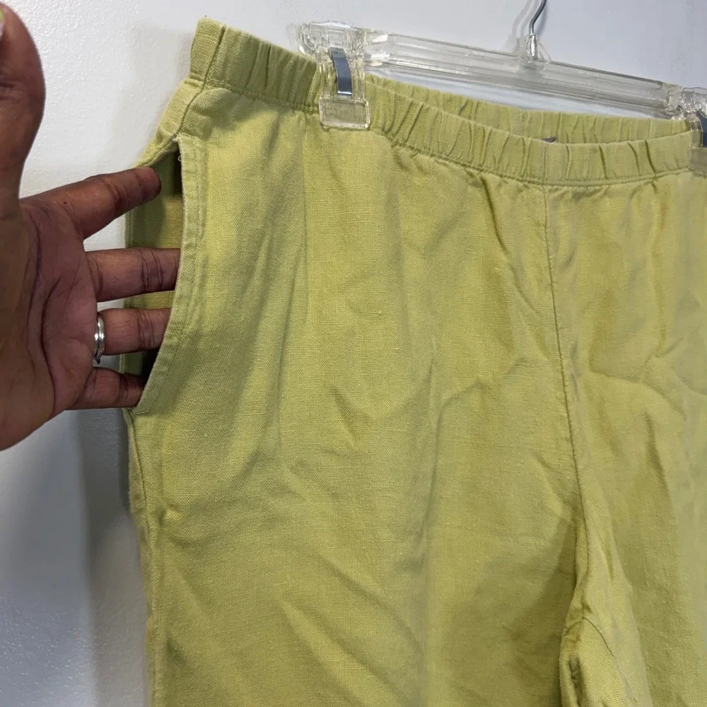 J.Jill Womens Medium Green 100% Linen Elastic Waist Crop Wide Leg Pants - Picture 2 of 8